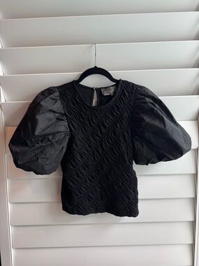 Anthropologie Black Puff-Sleeve Ruched Women’s Top